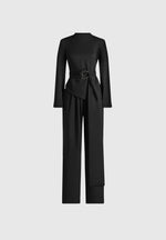 Aurore - Mock Neck Ring Belt Pleated Leg Jumpsuit - Black
