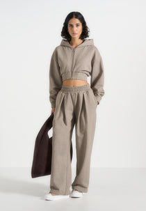 Fanny - Straight Leg Box Pleat Joggers - Taupe