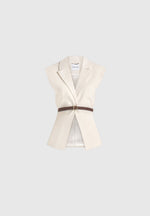 Linda - Linen Wide Shoulder Cinched Waistcoat - Natural