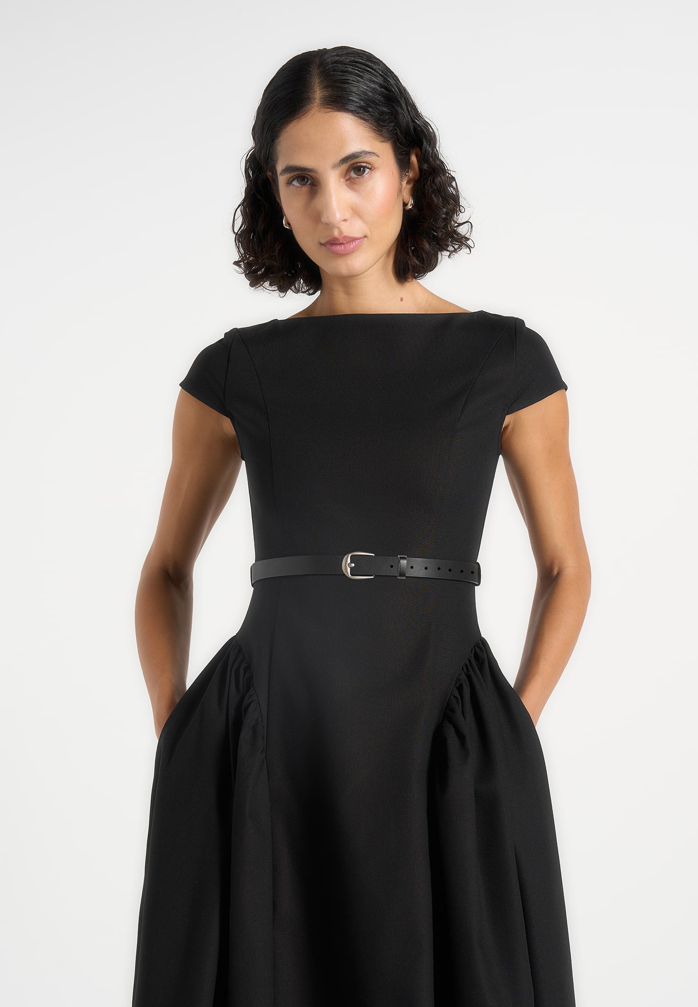 gaia-boat-neck-belted-pleated-midi-dress-black
