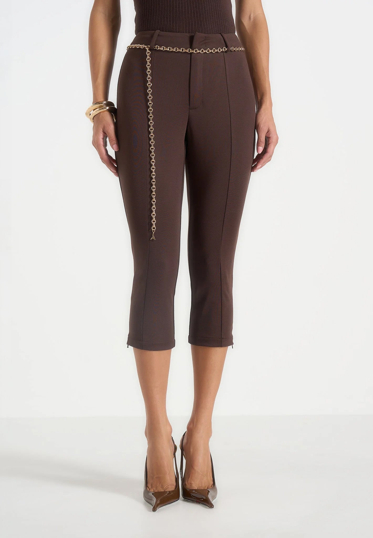 Una - Capri Leggings With Chain - Brown 