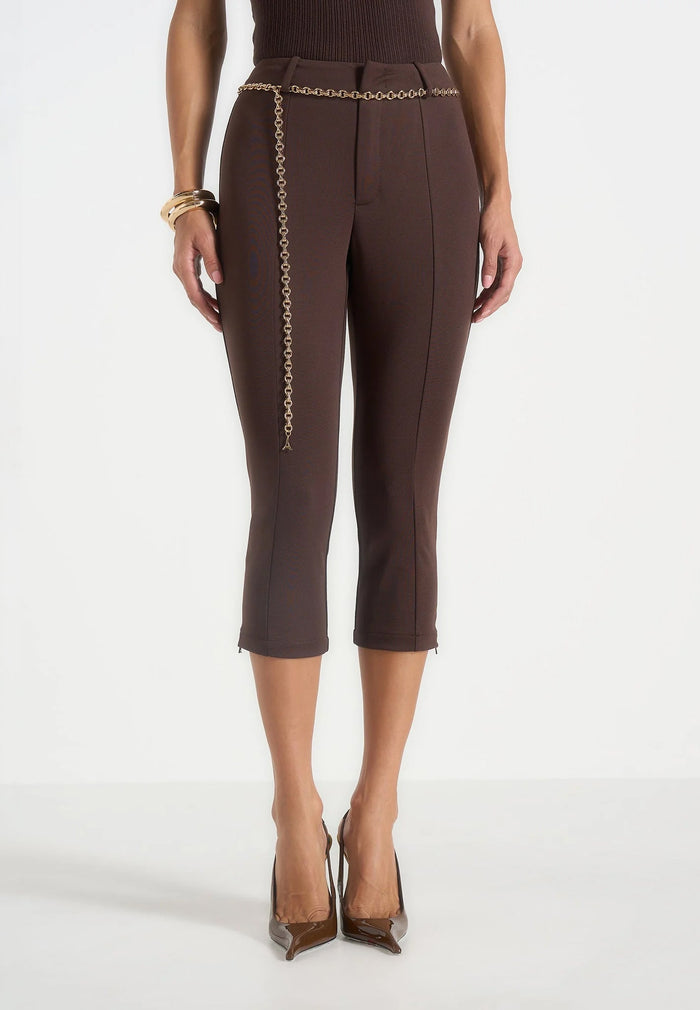 Una - Capri Leggings With Chain - Brown
