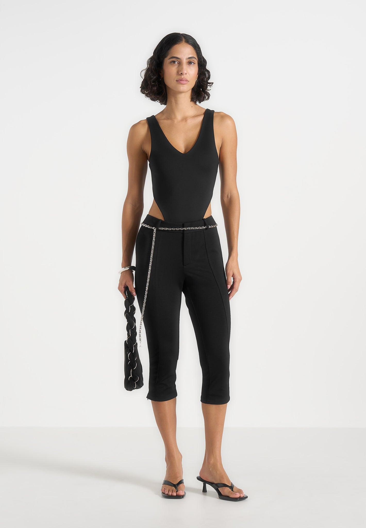 Una - Capri Leggings With Chain - Black