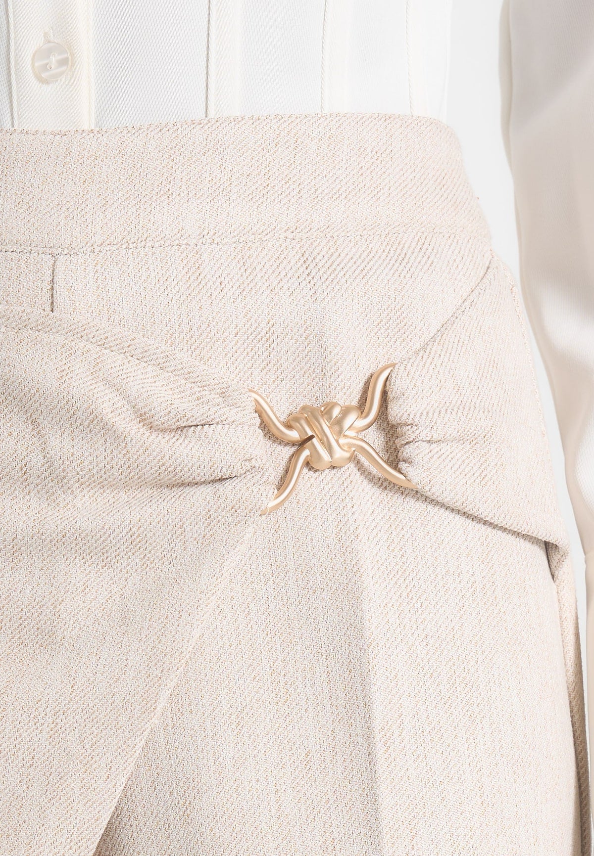Beryl - Wrap Tailored Pants With Hardware Detail - Cream