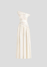 Alanna - Off Shoulder Fit and Flare Maxi Dress - Ivory