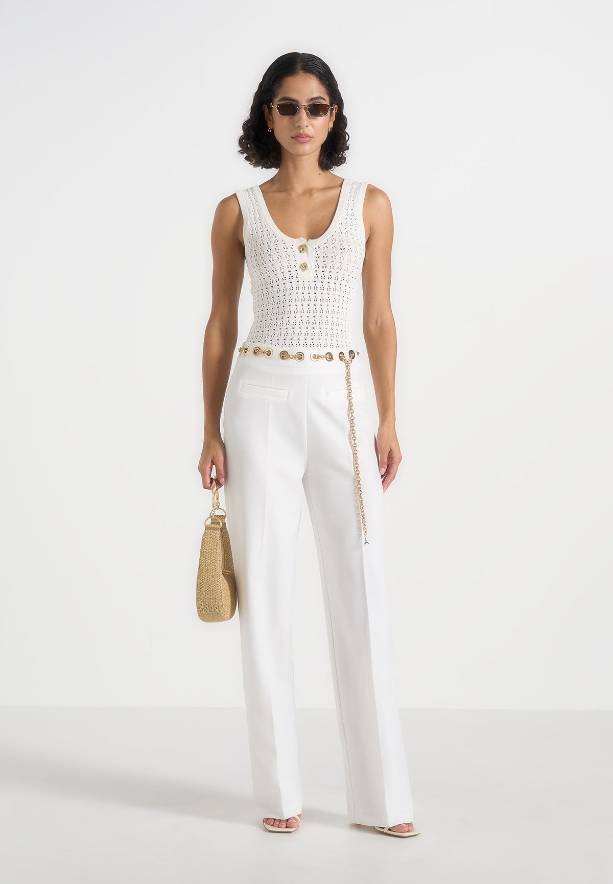 Perrine - Hardware Detail Belted Pants - White