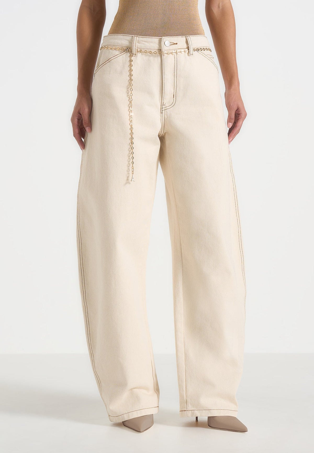 Enora - Hourglass Jean With Chain - Cream