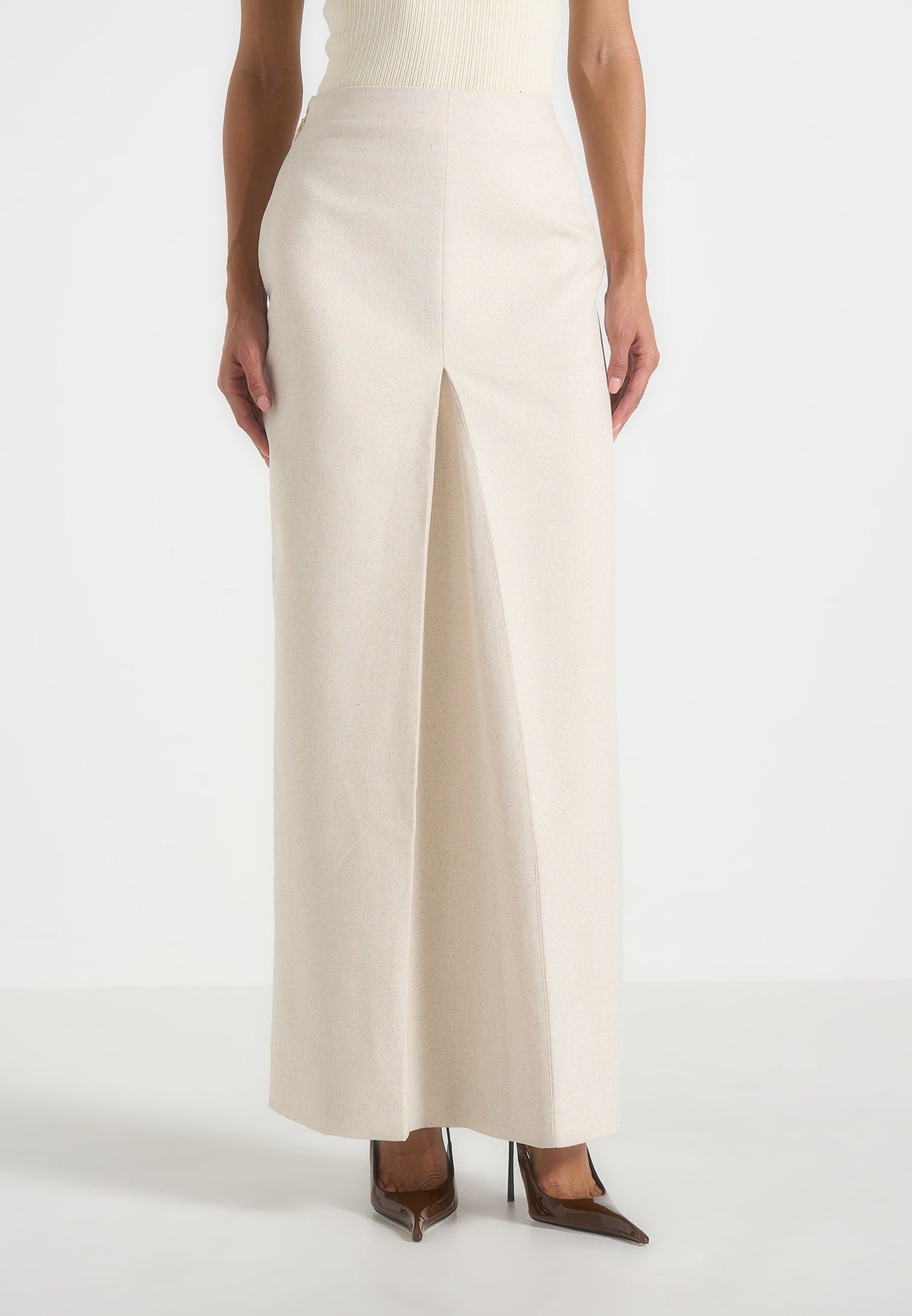 Regine - Linen Box Pleat Maxi Skirt - Natural