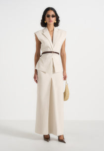 Regine - Linen Box Pleat Maxi Skirt - Natural