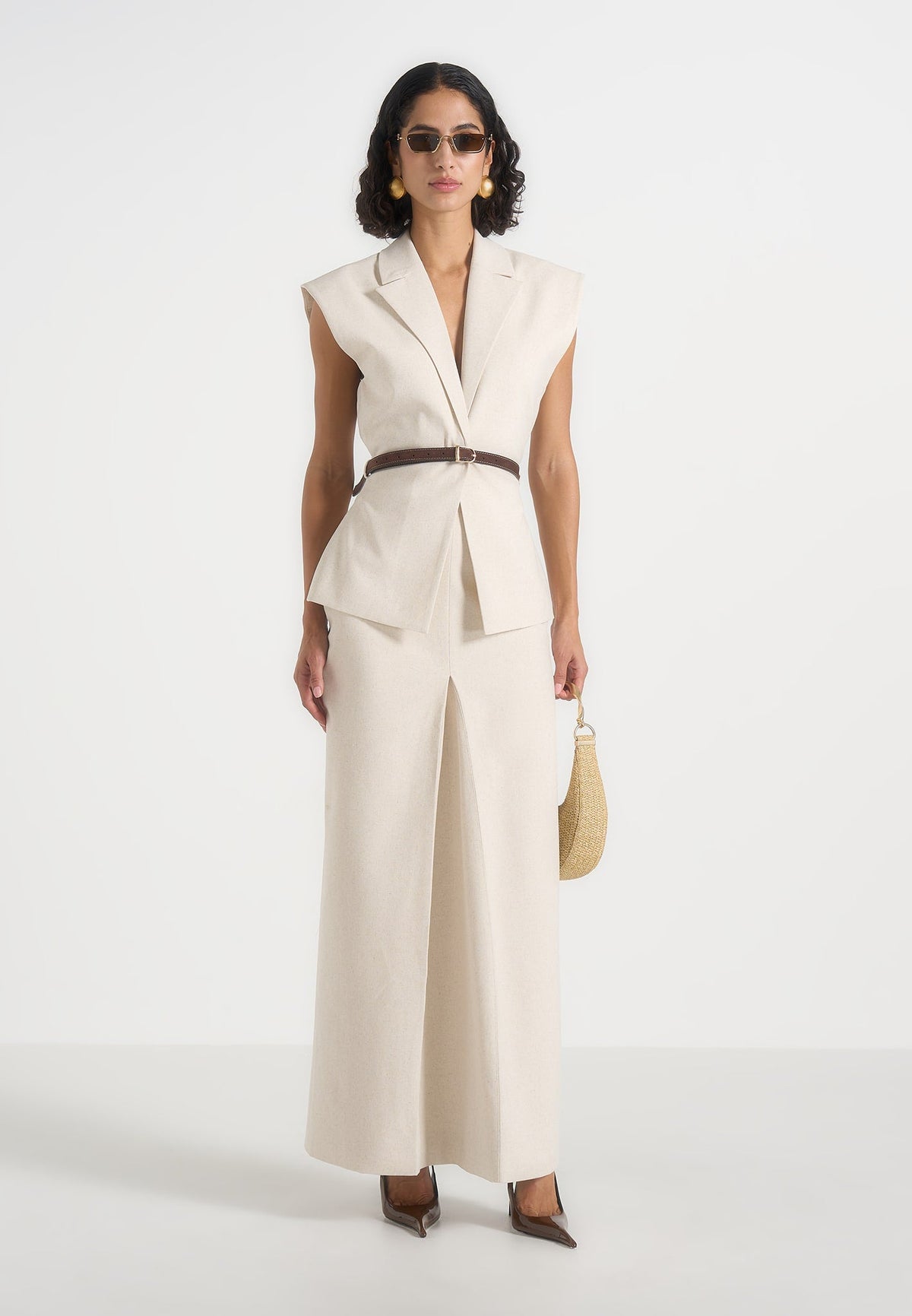 Regine - Linen Box Pleat Maxi Skirt - Natural