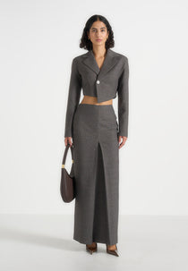 Regine - Tailored Box Pleat Maxi Skirt - Marl Grey