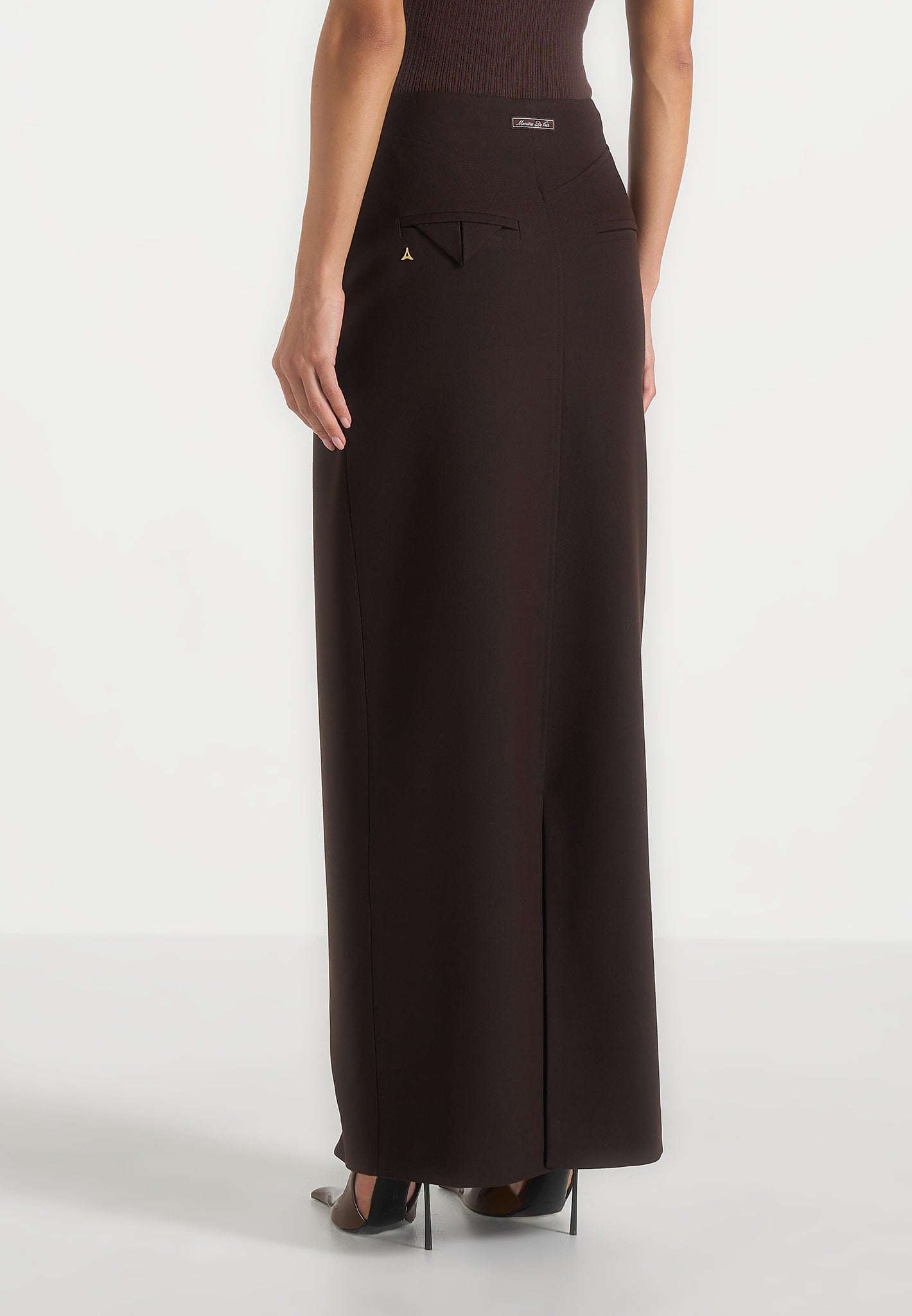 Regine - Tailored Box Pleat Maxi Skirt - Brown