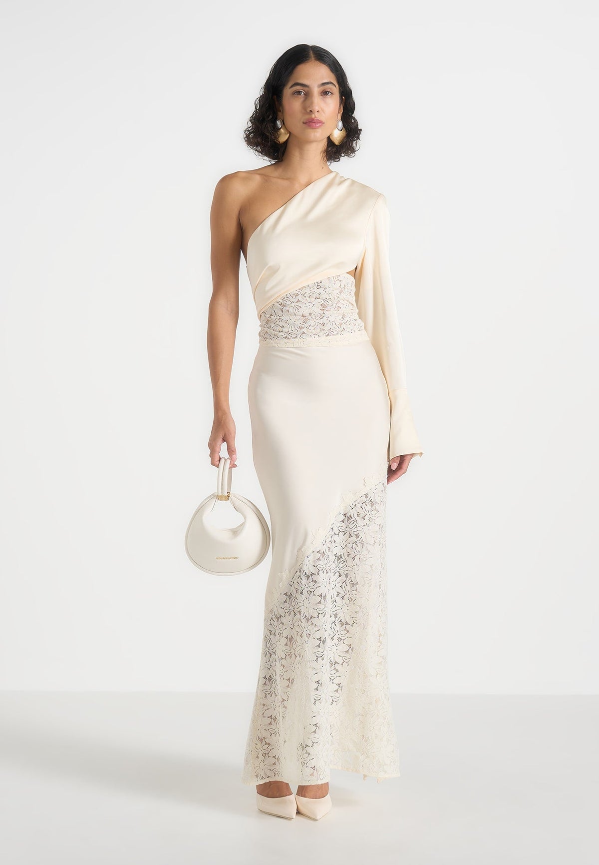 Belle - Satin and Lace Maxi Skirt - Champagne