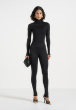TP001 - Mock Neck Long Sleeve Top - Black