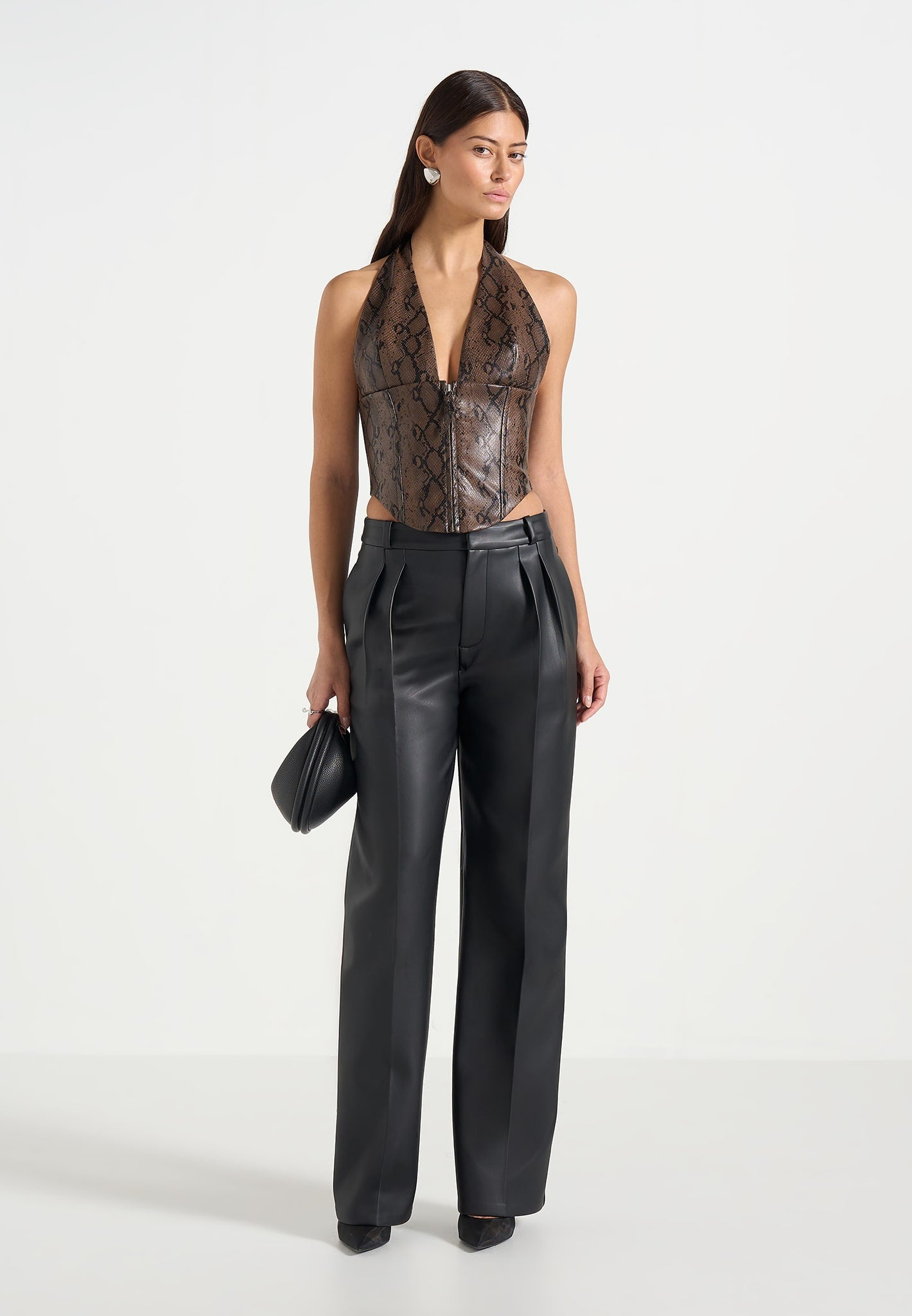 Sloane - Python Halterneck Corset Top - Brown 