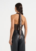 sloane-python-halterneck-corset-top-brown
