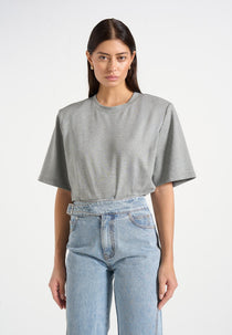 Mia - Wide Shoulder Bodysuit T-Shirt - Grey