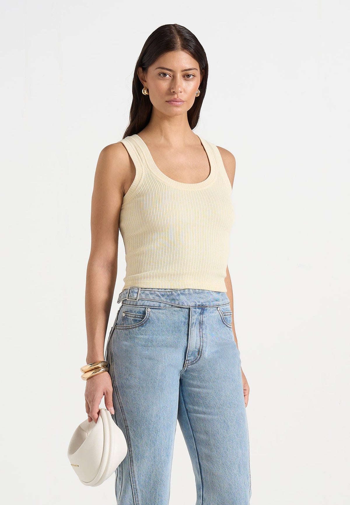 VS001 - Scoop Neck Ribbed Cotton Tank Top - Pale Yellow