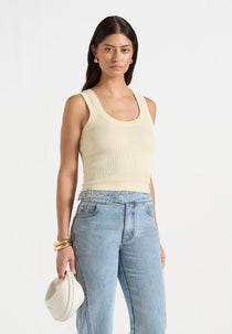 VS001 - Scoop Neck Ribbed Cotton Tank Top - Pale Yellow