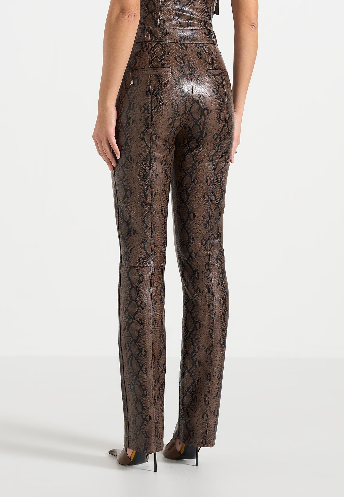 Lucia - Python Straight Leg Pants  - Brown