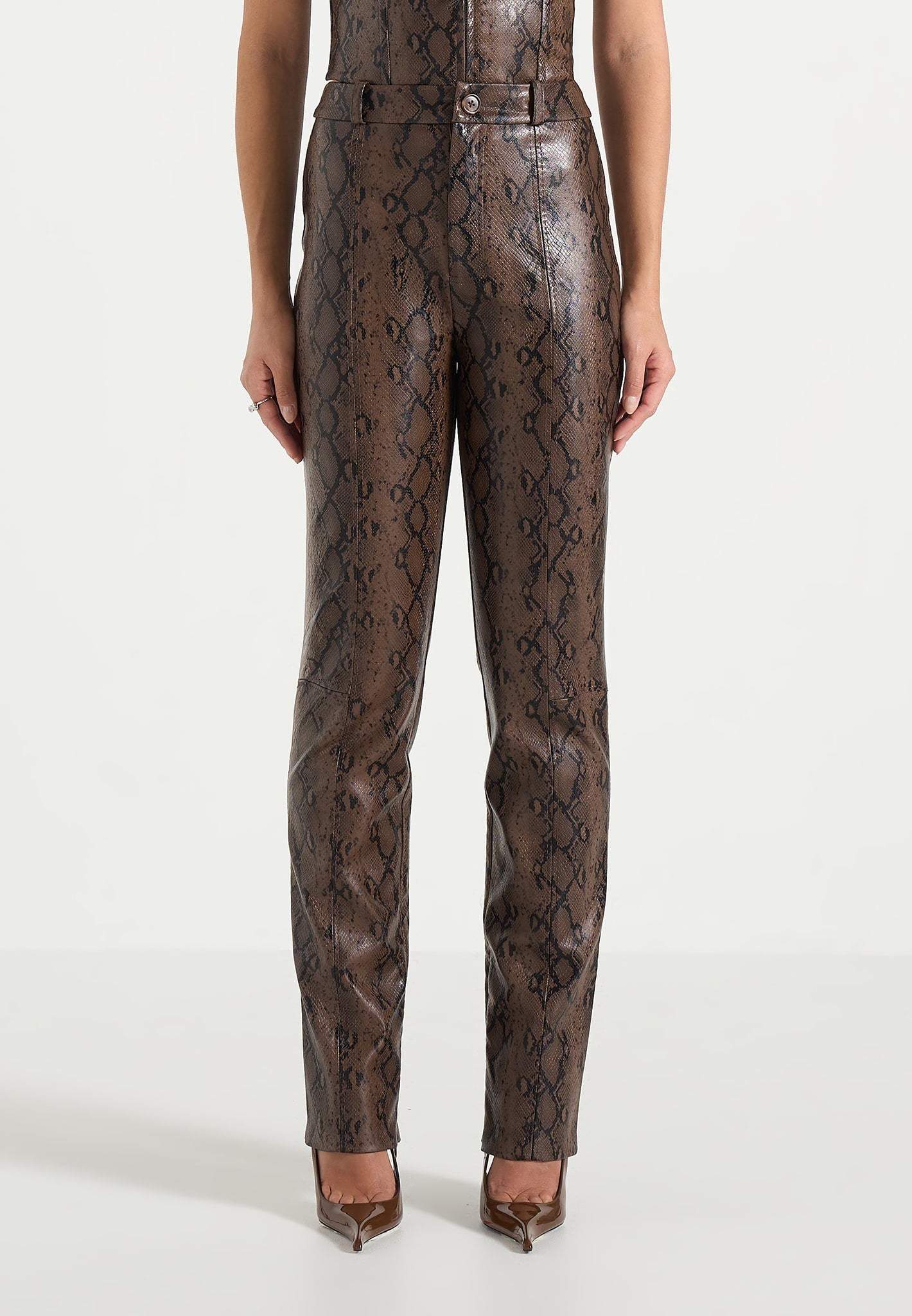 Lucia - Python Straight Leg Pants  - Brown