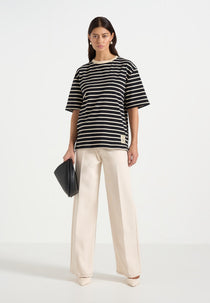 Riley - Unisex Striped Relaxed Fit Cotton T-Shirt - Black/Cream