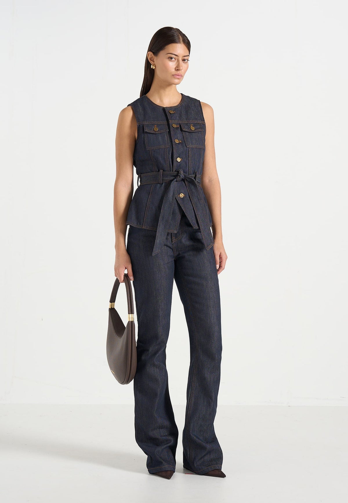 Darcy - Crew Neck Denim Waistcoat - Polished Indigo