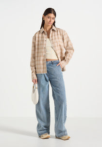 Blake - Unisex Whipstitch Check Shirt - Beige