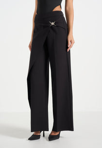 Beryl - Wrap Tailored Trousers With Hardware Detail - Black