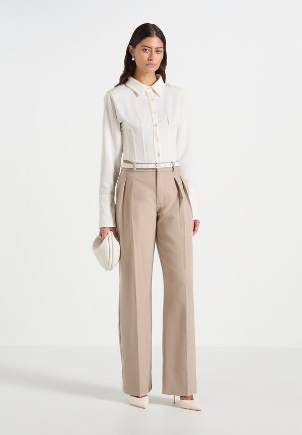 Julie - Tailored Twin Pleat Trousers - Taupe