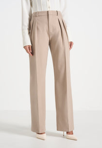 Julie - Tailored Twin Pleat Trousers - Taupe