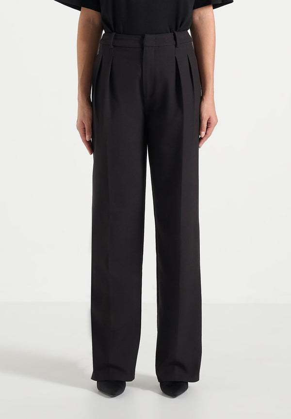 Julie - Tailored Twin Pleat Trousers - Black