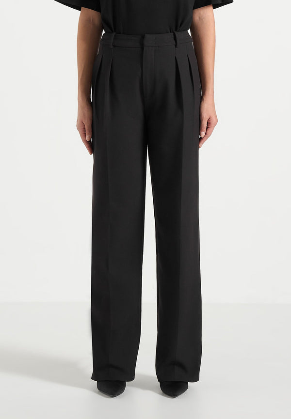 Julie - Tailored Twin Pleat Trousers - Black