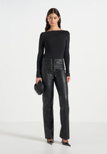 seren-croc-embossed-lace-up-trousers-black