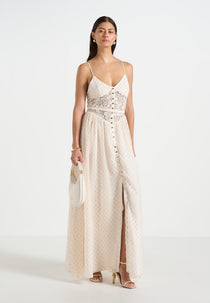 Rosie - Lace Corset Maxi Dress - Cream