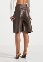 Hazel - Vintage Leather Wrapover Bermuda Shorts - Brown