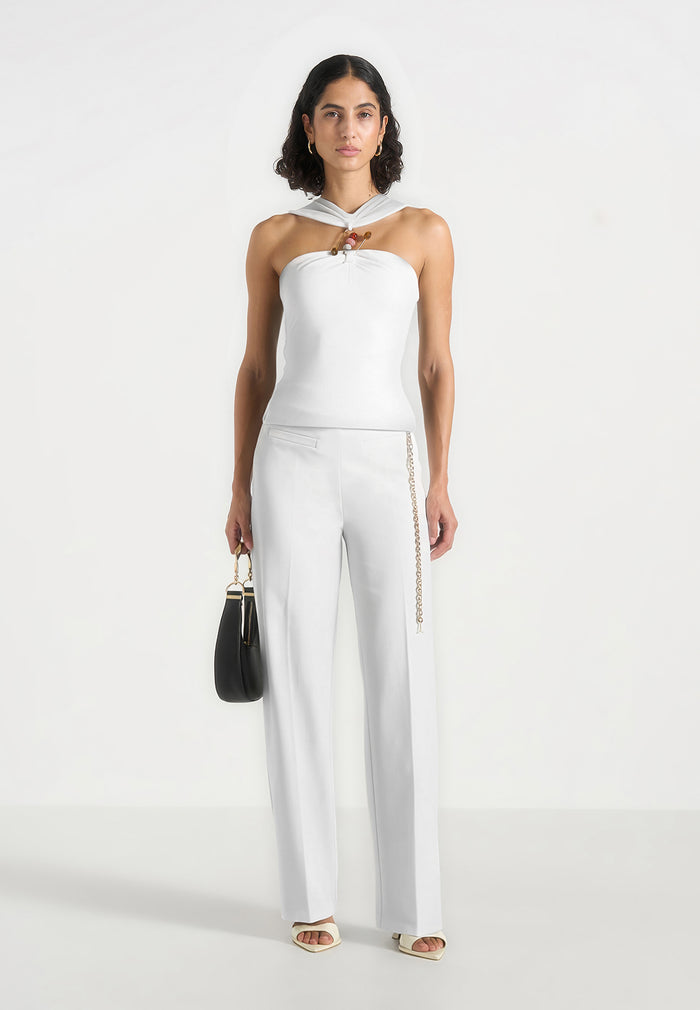 Abigail - Hardware Detail Open-Back Tie Crop Top - White