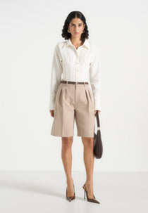 Lorette - Tailored Twin Pleat Shorts - Beige