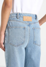 Lucy - Twin Pleat Wide-Leg Denim Jeans - Mid Blue