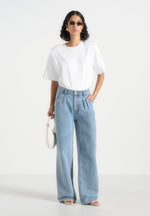 Lucy - Twin Pleat Wide-Leg Denim Jeans - Mid Blue