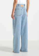 Lucy - Twin Pleat Wide-Leg Denim Jeans - Mid Blue