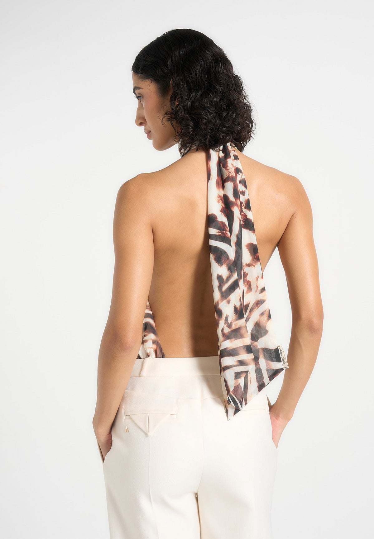Phoebe - Animal Blouson Tie-Neck Open Back Bodysuit - Multi