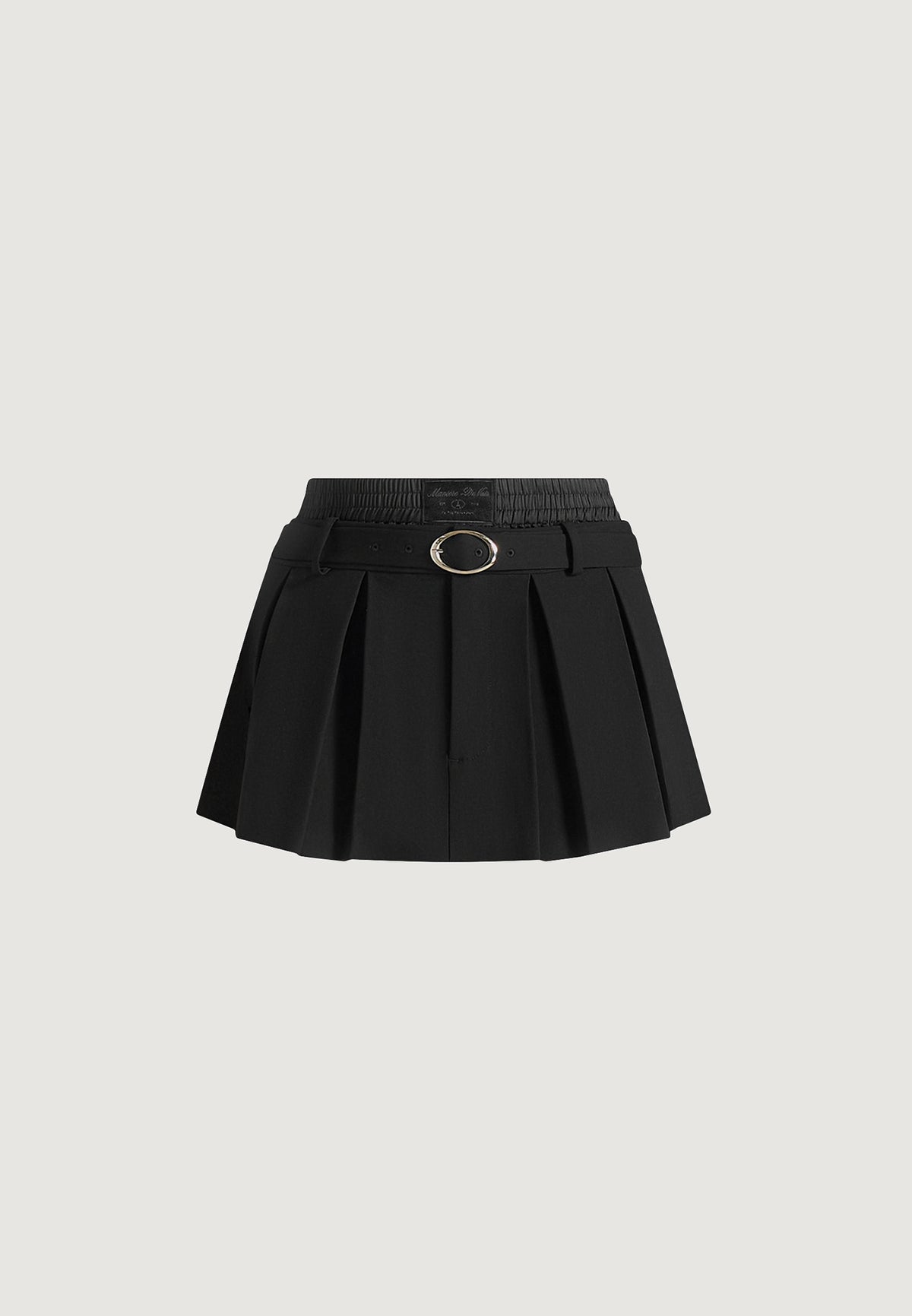 Rebecca - Pleated Belted Skort With Waistband - Black