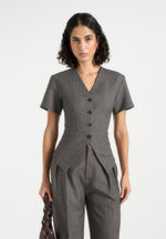 Yolanda - Tailored Peplum Waistcoat - Grey Speckle