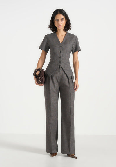 Yolanda - Tailored Peplum Waistcoat - Grey Speckle