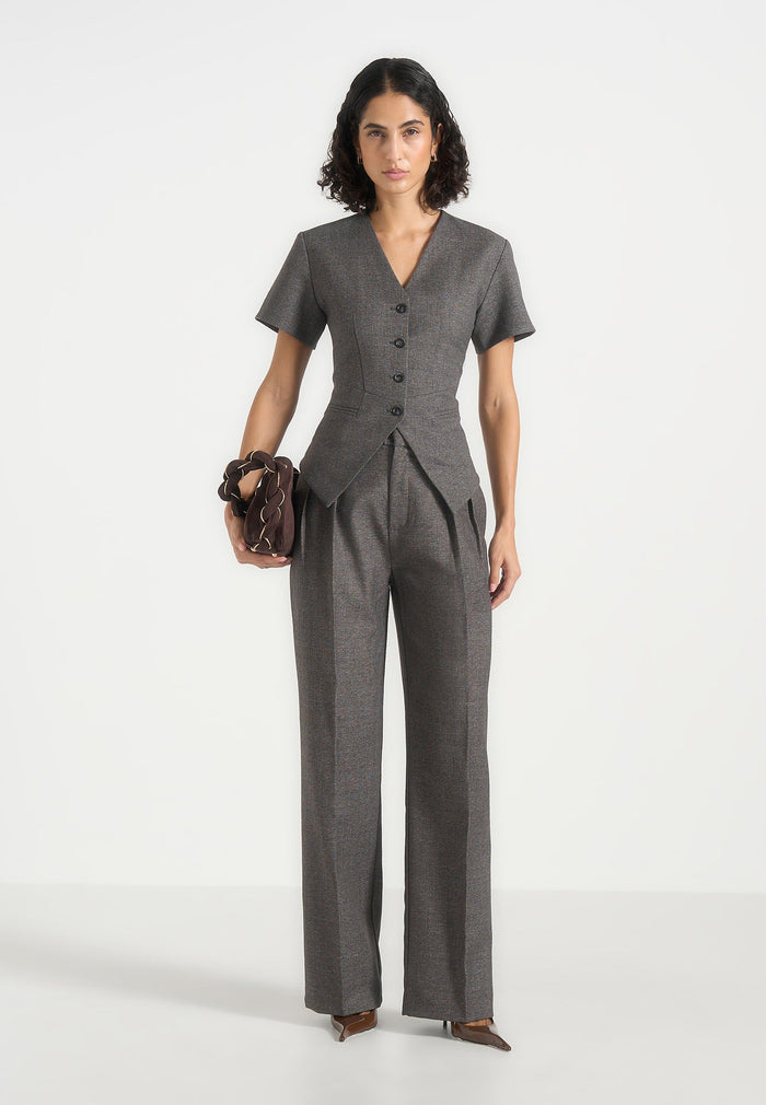 Yolanda - Tailored Peplum Waistcoat - Grey Speckle