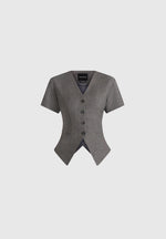 Yolanda - Tailored Peplum Waistcoat - Grey Speckle