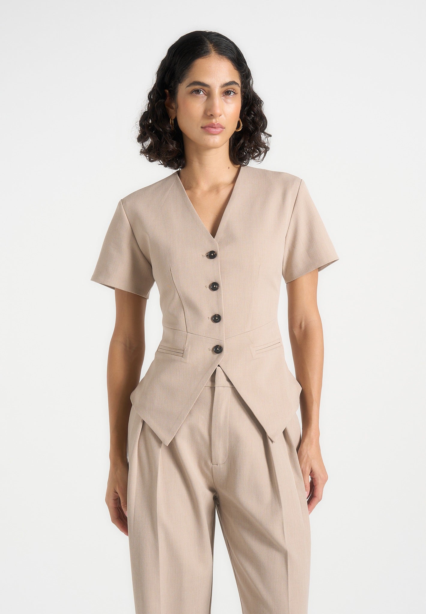 Yolanda - Tailored Peplum Waistcoat - Beige