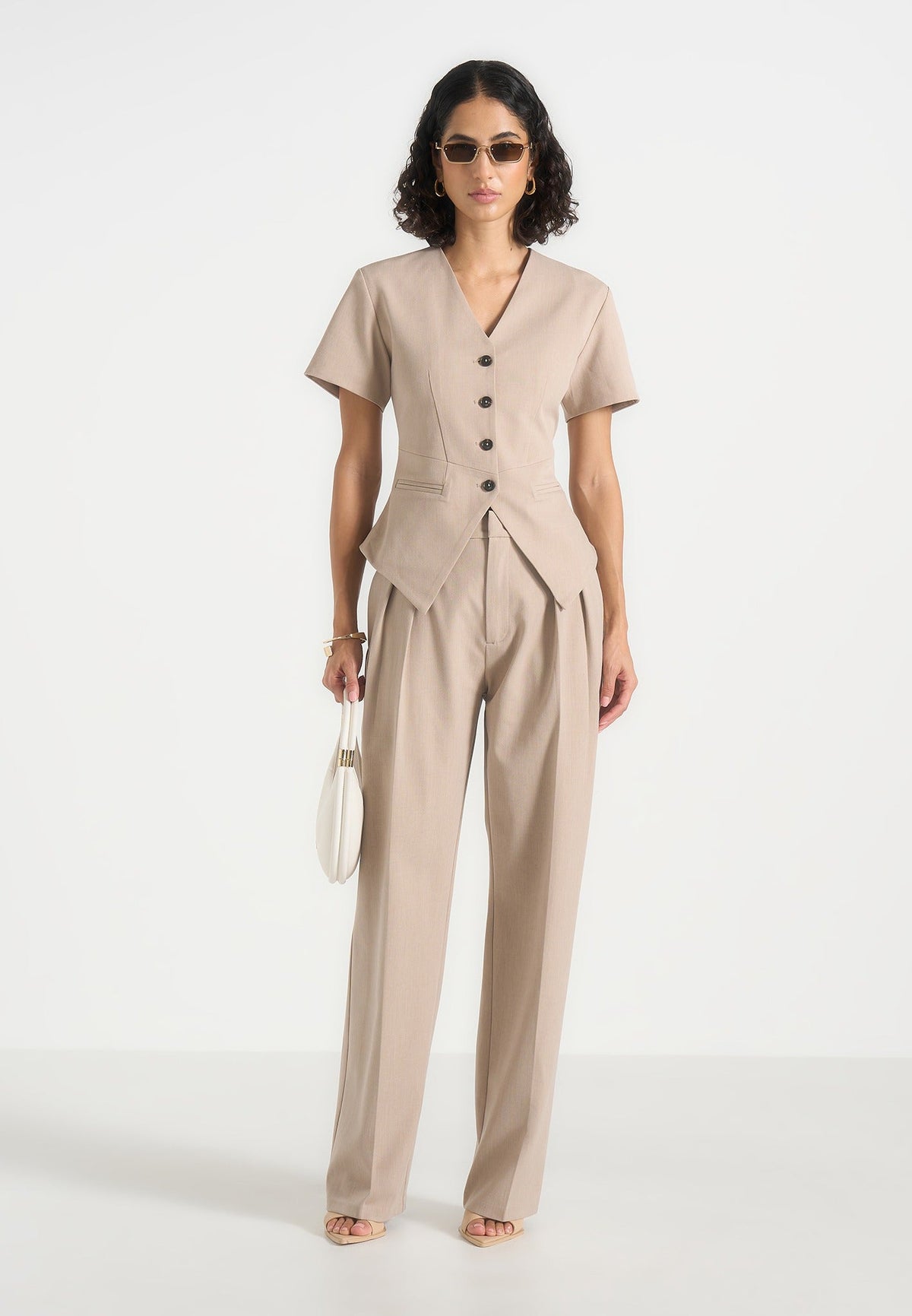 Yolanda - Tailored Peplum Waistcoat - Beige