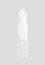 Macy - Halter Neck  Open Back Cotton Crochet Maxi Dress - White